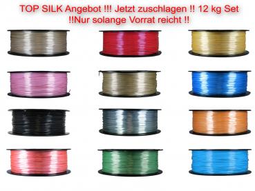 12 er Set PLA+ Shiney Silk 1,75mm 3D Drucker Filament 12 x 1kg = 12kg